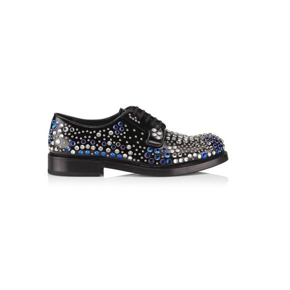 $2,750 NIB Prada Black Stud & Rhinestones Sparkling Leather Oxfords Shoes 8 D